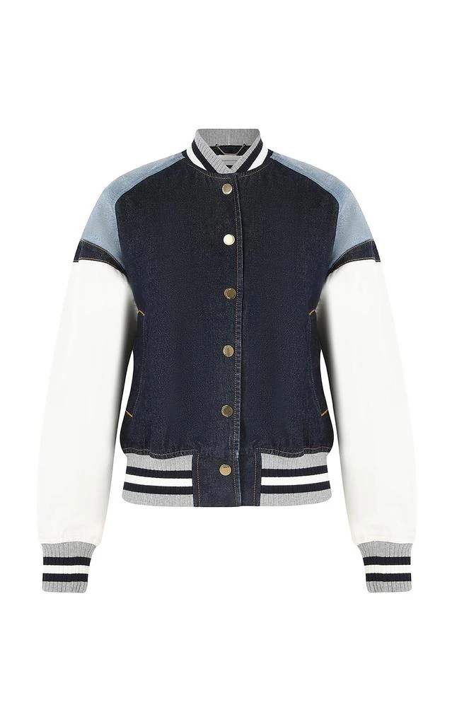 Zimmermann Zimmermann - Crush Paneled Denim Varsity Jacket - Dark Wash - 1 - Moda Operandi 1