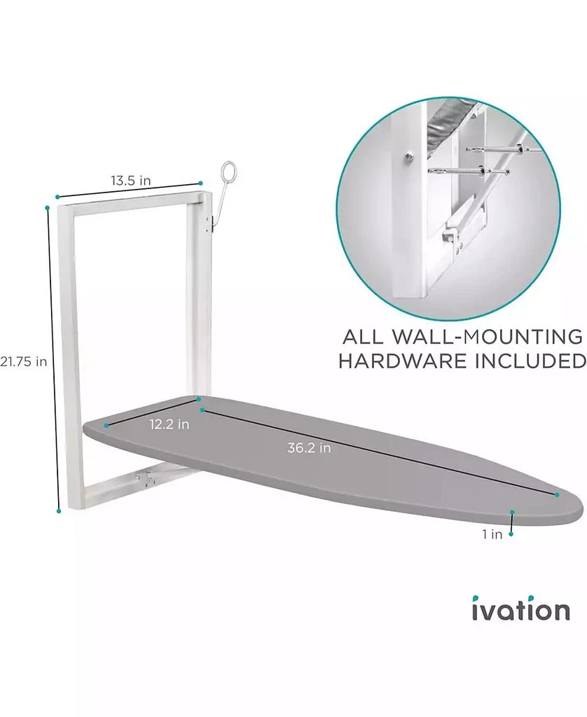 Ivation Wall-Mounted Ironing Board, Foldable Iron Board with Iron Holder, Space Saving Design 2