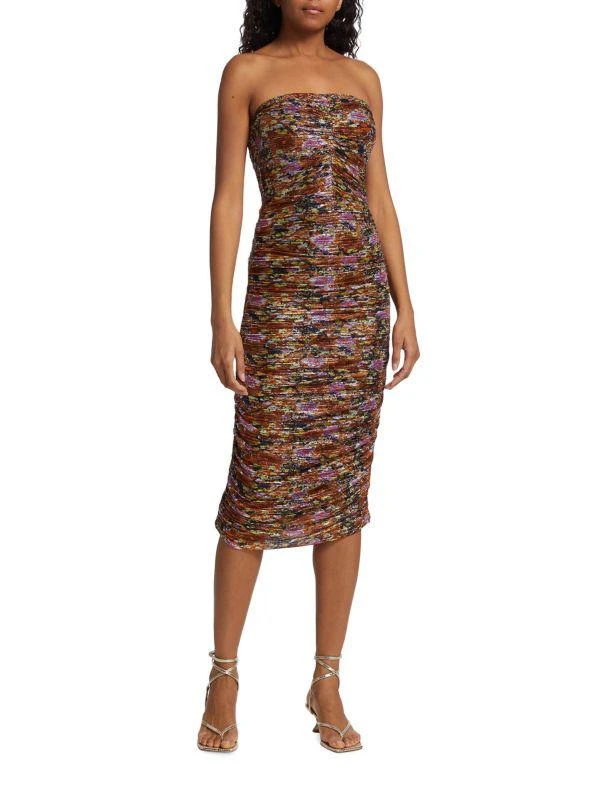 Ramy Brook Claire Ruched Floral Midi Dress 1