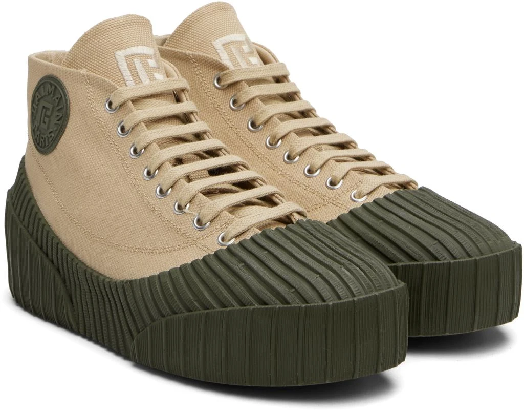 Balmain Beige 
Khaki Riff Low Canvas Sneakers 4