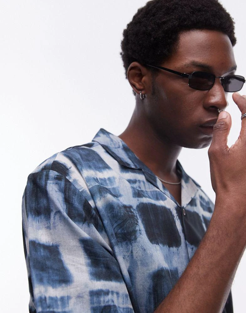 Topman Topman short sleeve relaxed sheer check shirt in blue 2