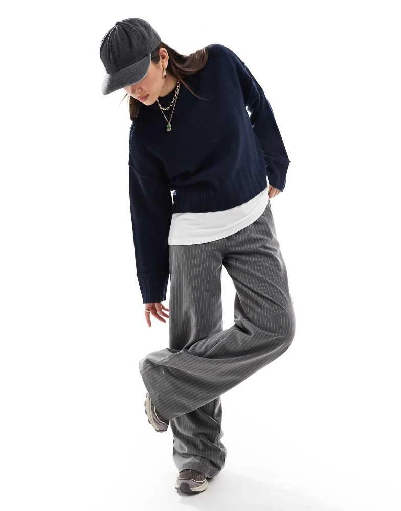 ASOS ASOS DESIGN clean crew neck jumper in navy 2
