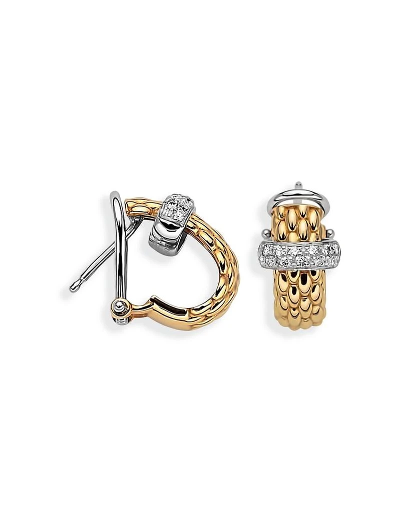 FOPE 18K Yellow Gold Vendome Diamond Pavé Rondelle Bead Hoop Earrings 1