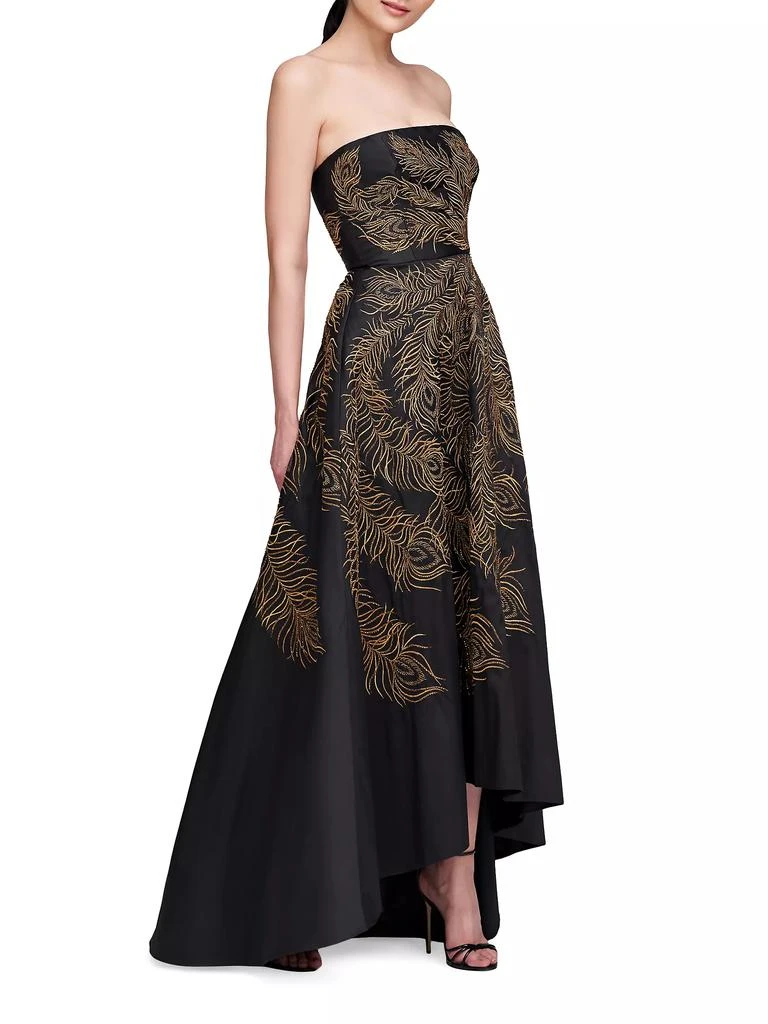 Theia Erica Feather-Embroidered Strapless Gown 3