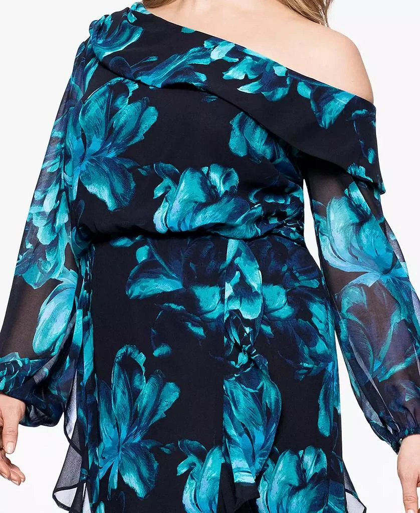 XSCAPE Plus Size Printed Asymmetrical-Neckline Long Dress 5