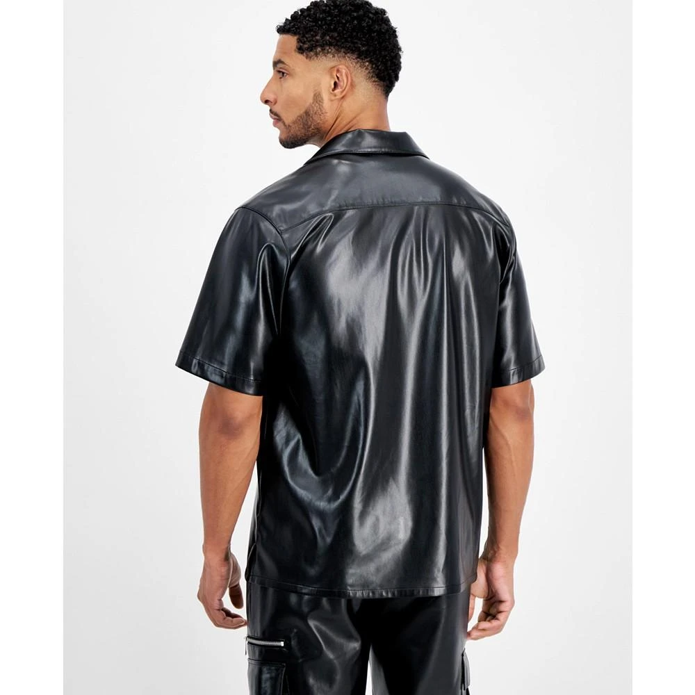 INC International Men's Jax Regular-Fit Button-Down Faux-Leather Camp Shirt, Created for Macy's 2
