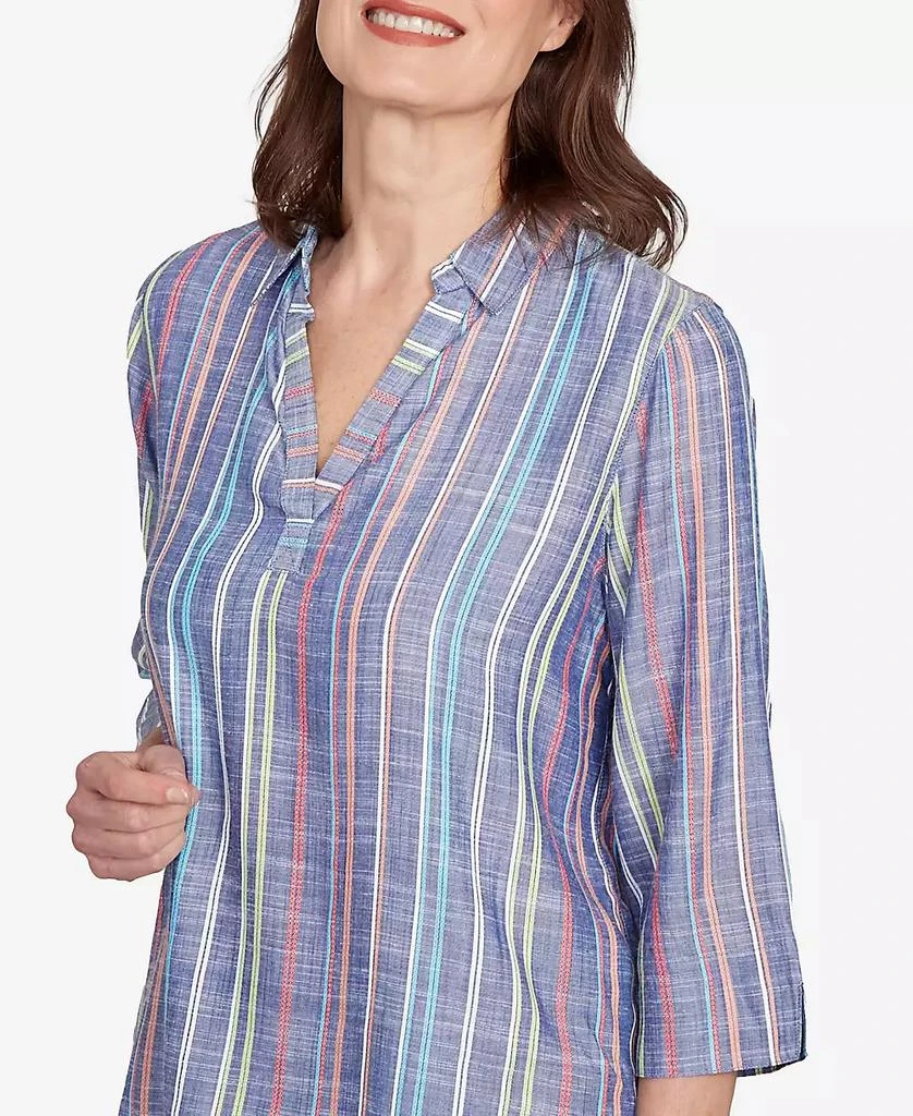 Alfred Dunner Women's El Paso Textured Multi Stripe Collared Top 5