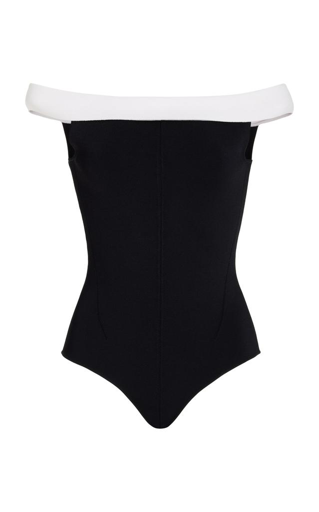 Galvan Galvan - Aria Sculpted Knit Off-The-Shoulder Bodysuit - Black/white - XS - Moda Operandi