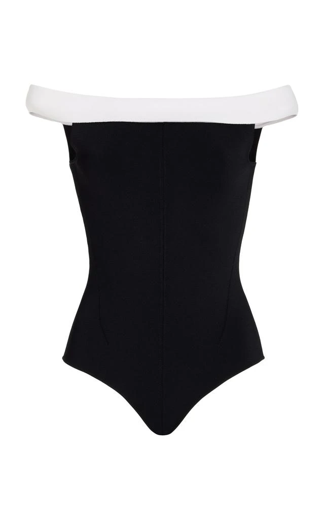 Galvan Galvan - Aria Sculpted Knit Off-The-Shoulder Bodysuit - Black/white - S - Moda Operandi 1