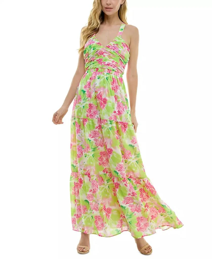 City Studios Juniors' Floral Print Sleeveless Tiered Maxi Dress 1