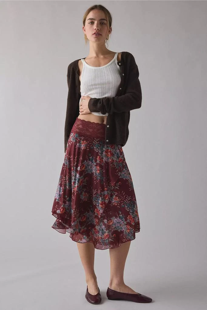 Kimchi Blue Kimchi Blue Ethereal Lace Trim Semi-Sheer Mesh Midi Skirt