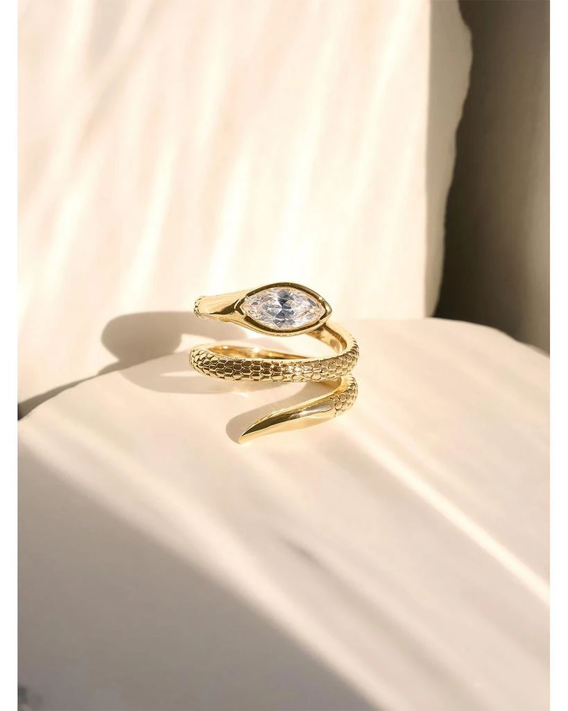 Ettika Jewelry Marquise Cubic Zirconia Coiled Snake Ring in 18K Gold Plated 2