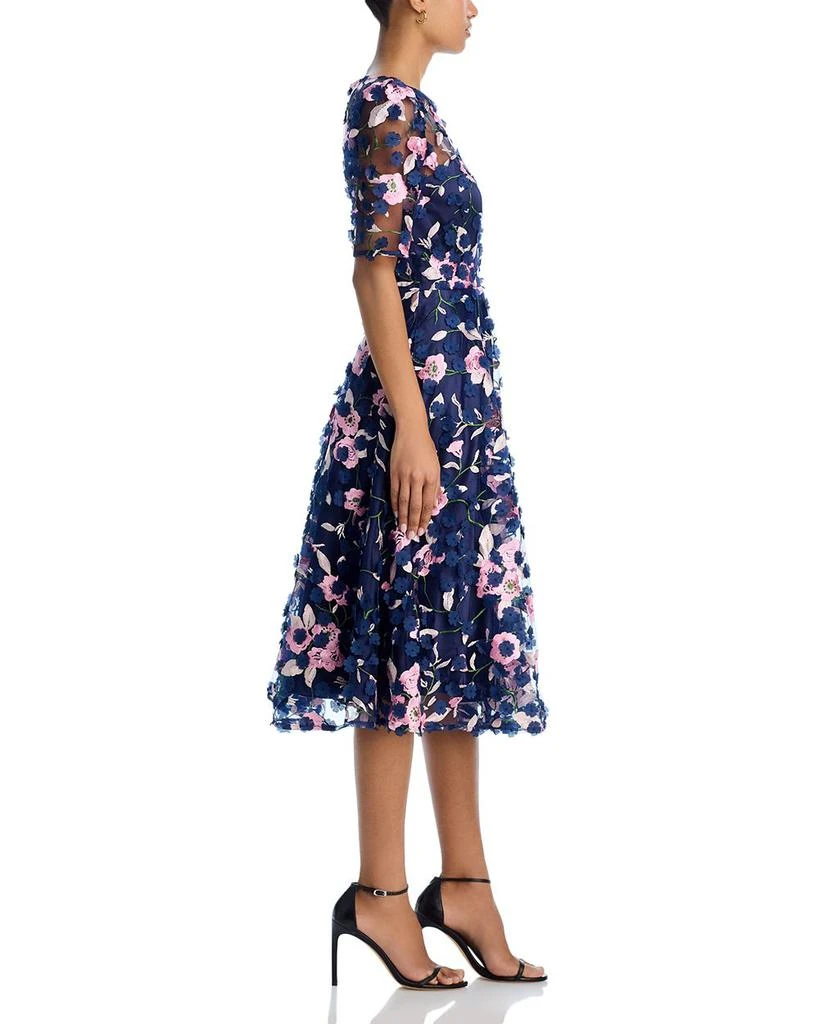 Eliza J Three Quarter Sleeve Illusion Yoke Dress - Navy Multi - 6