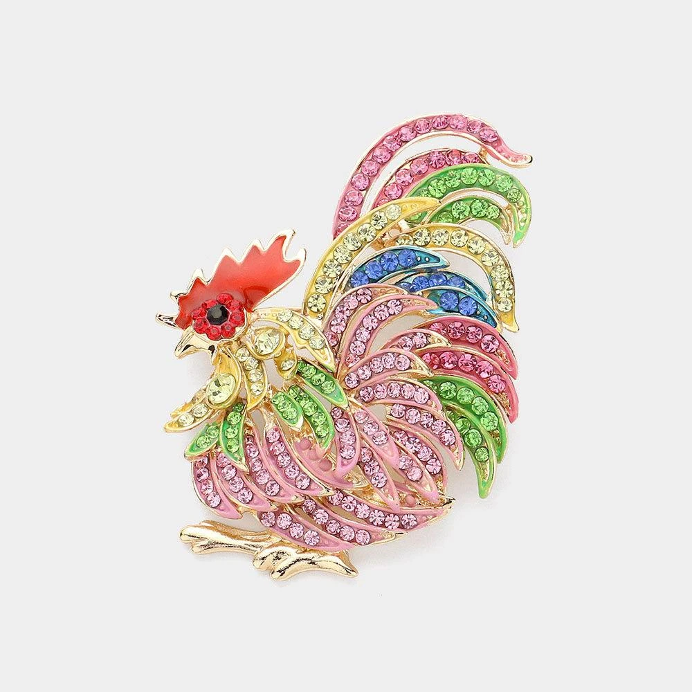 FASHNZFAB Rhinestone Embellished Rooster Pin Brooch 3