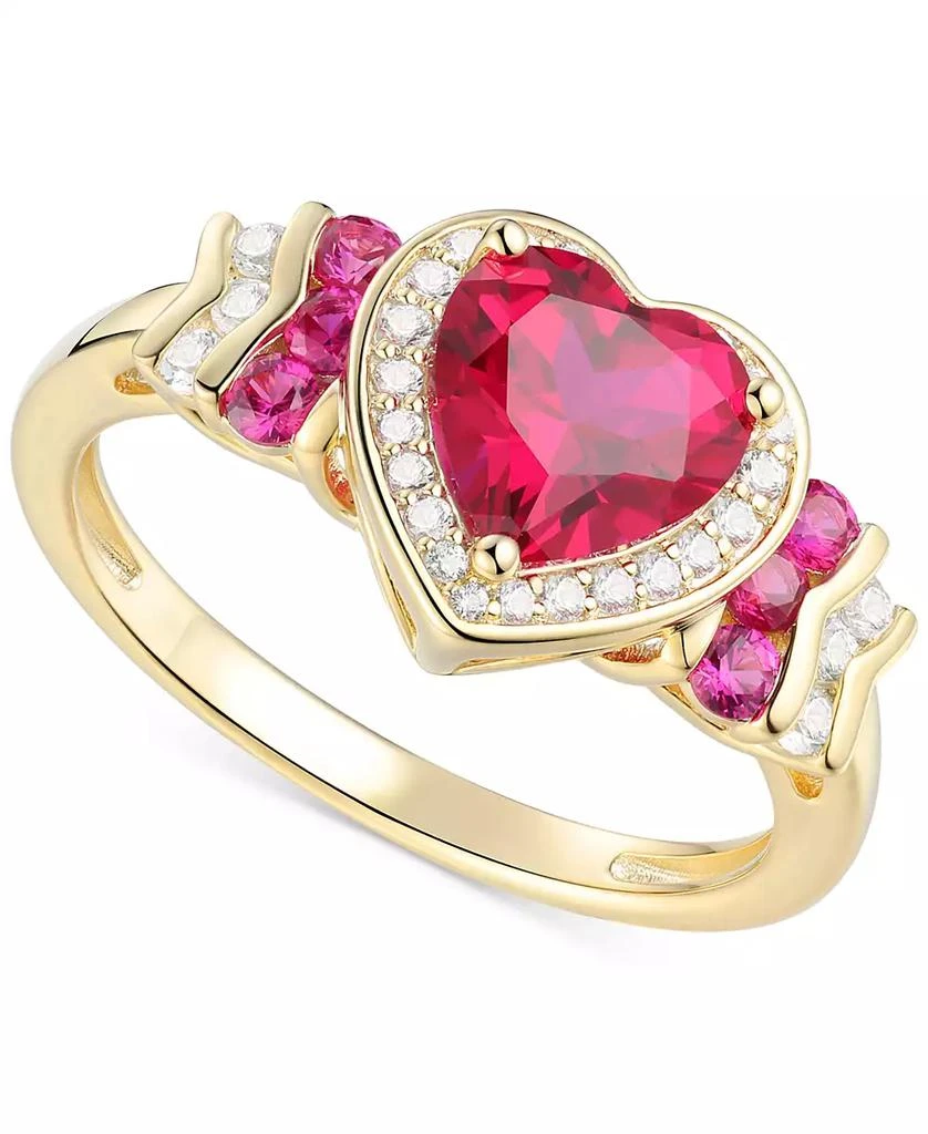 Macy's Lab Grown Ruby (1-1/2 ct. t.w.), White Sapphire (1/4 ct. t.w.) & Diamond Accent Heart Ring in 14K Gold Over Sterling Silver 1