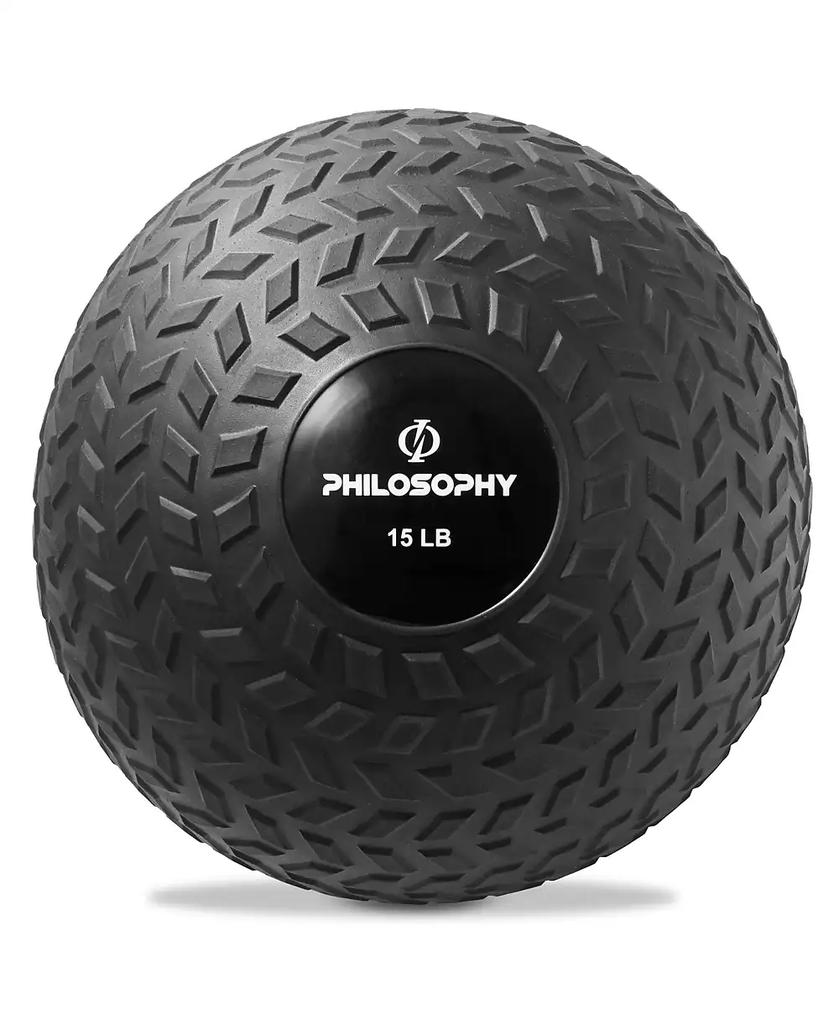 Philosophy Gym Slam Ball, 15 LB - Weighted Fitness Medicine Ball with Easy Grip Tread