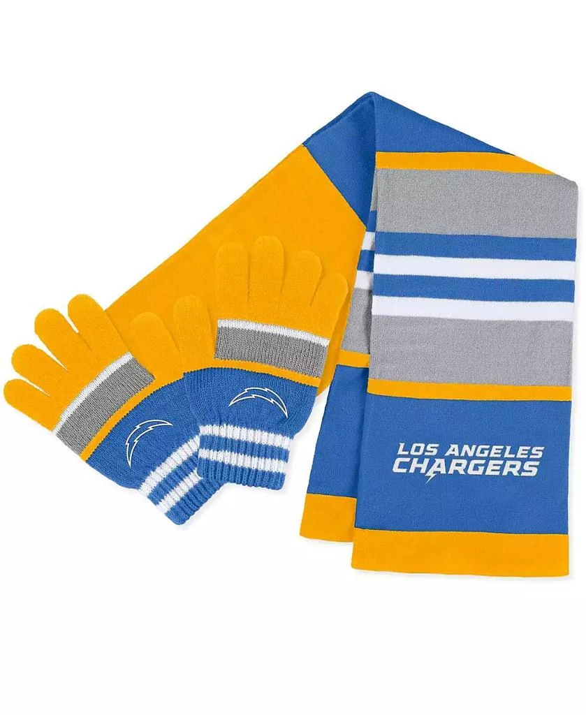 WEAR by Erin Andrews Women's Los Angeles Chargers Stripe Glove and Scarf Set 1