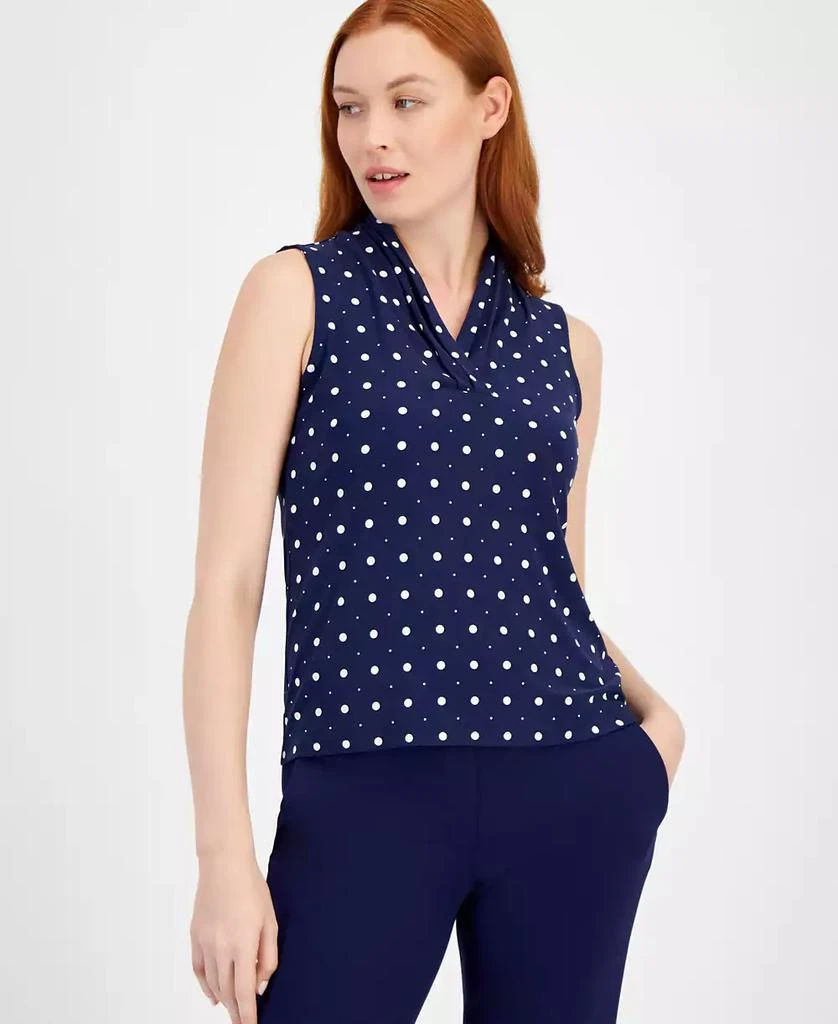 Anne Klein Women's Pleated-Neck Printed Sleeveless Top 1