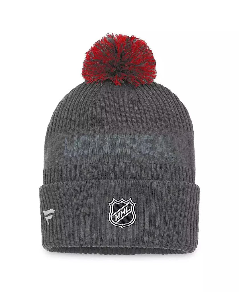 Fanatics Men's Charcoal Montreal Canadiens Authentic Pro Home Ice Cuffed Knit Hat with Pom 2