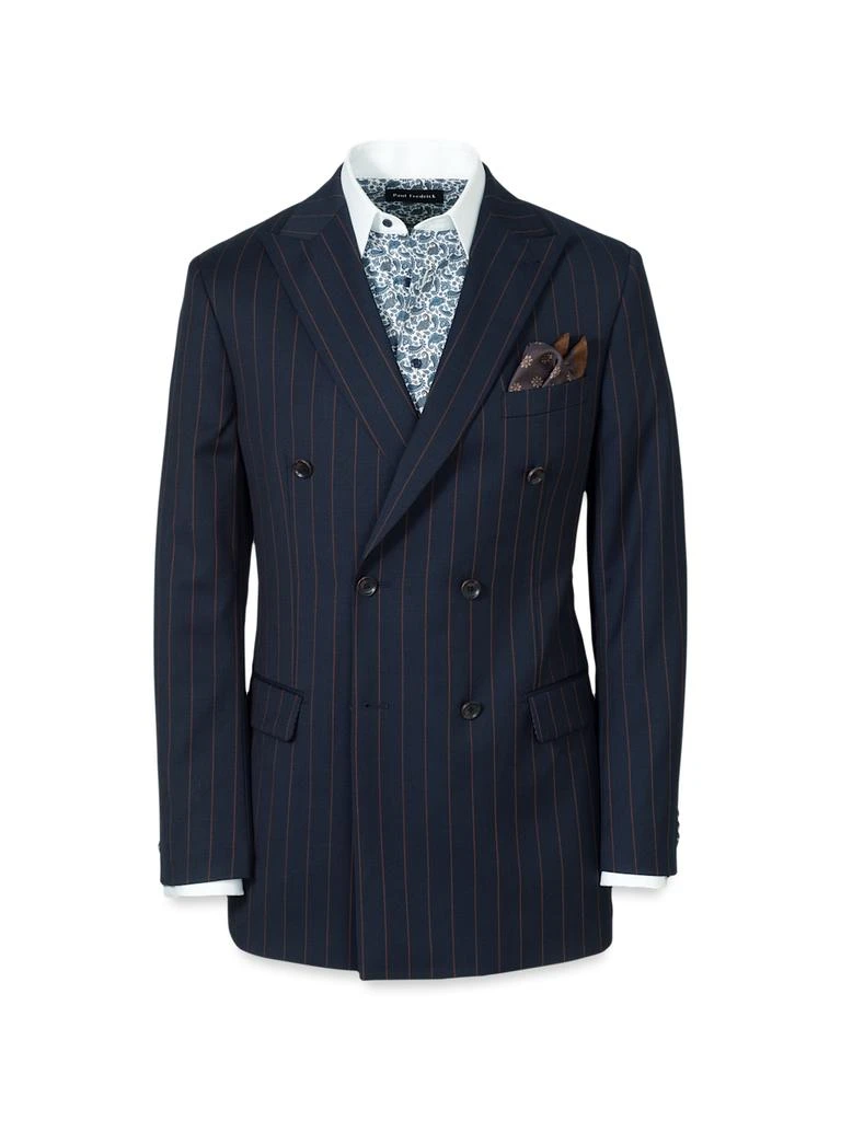 Paul Fredrick Navy/brown Wool Stripe Double Breasted Peak Lapel Suit Jacket