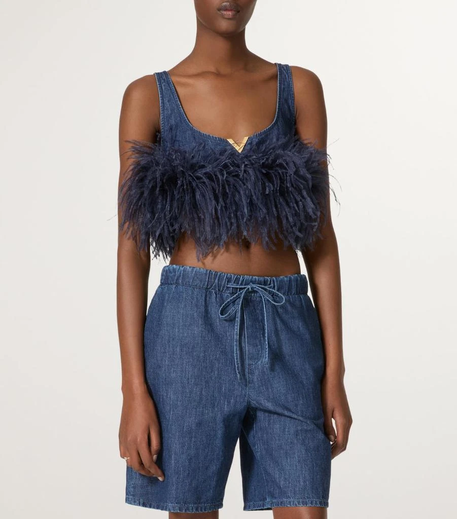 Valentino Denim Feather-Trimmed Crop Top 3