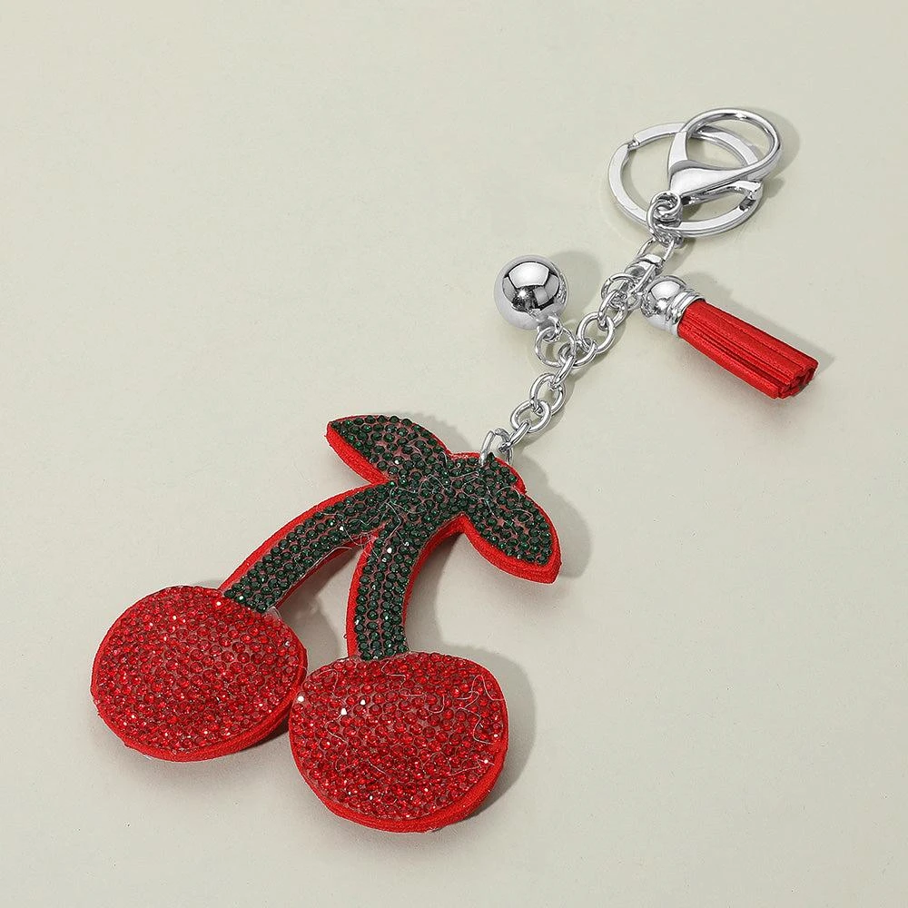 FASHNZFAB Bling Studded Cherry Keychain Bag Charm