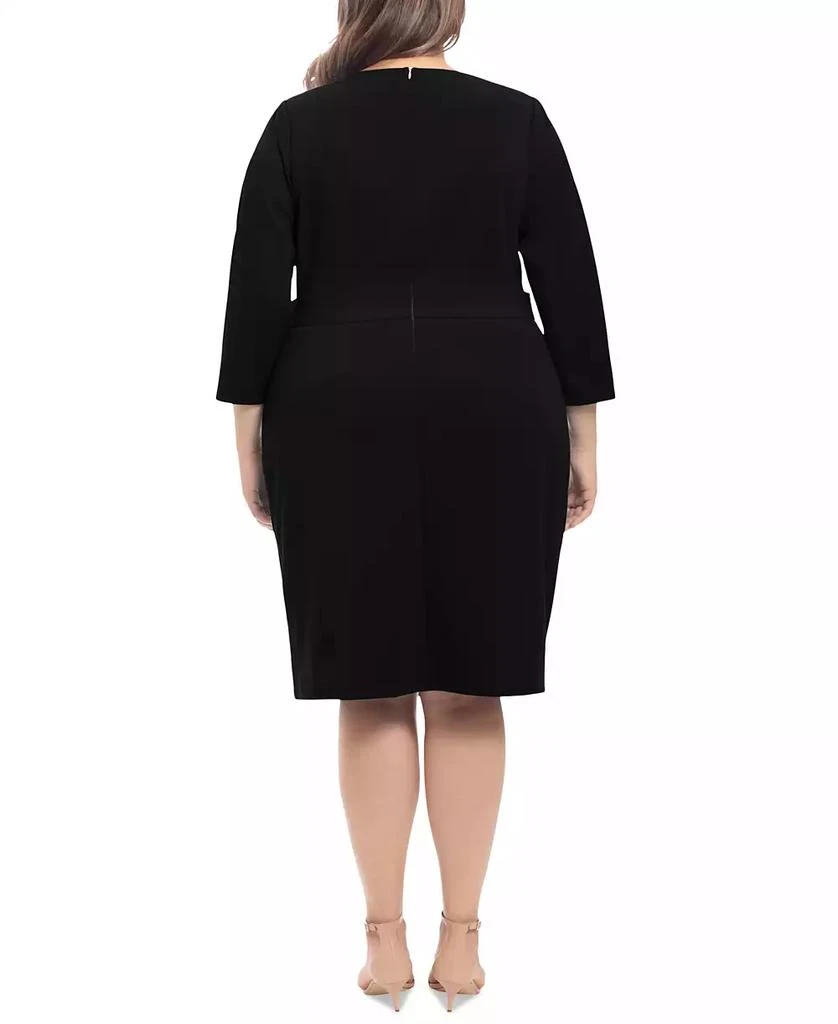 London Times Plus Size 3/4-Sleeve Tab-Waist Sheath Dress 2