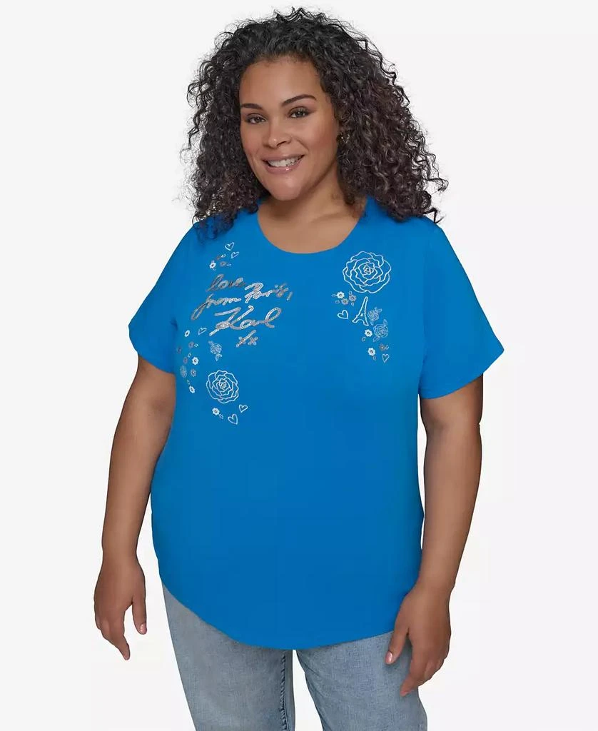 Karl Lagerfeld Paris Plus Size Embellished Rose T-Shirt 1