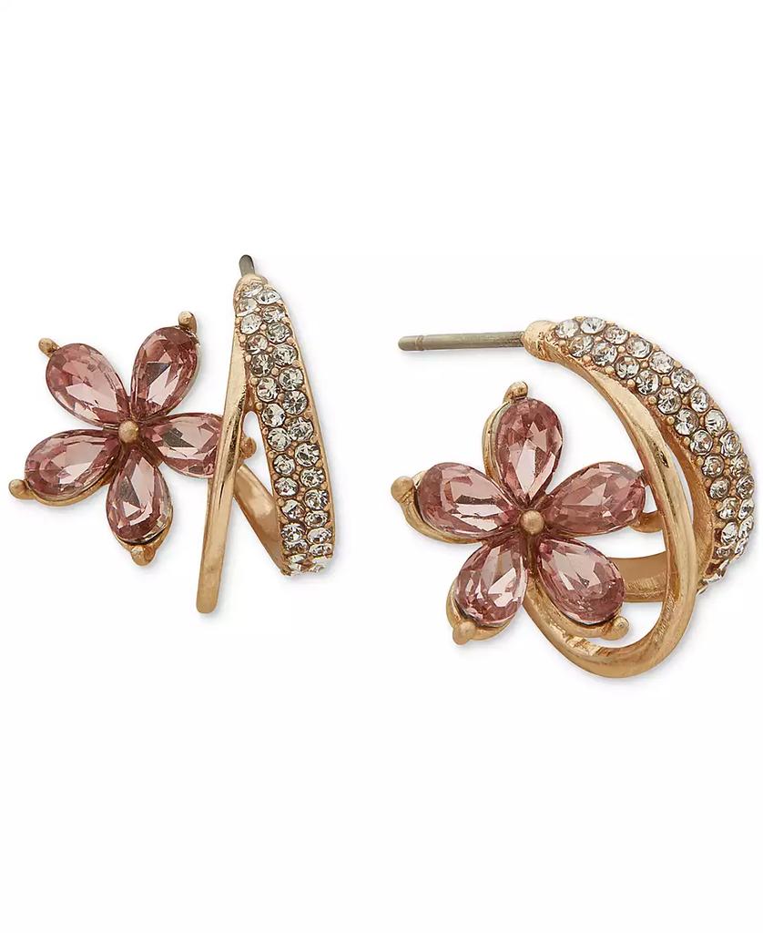 Lonna & Lilly Gold-Tone Small Pavé & Stone Flower Hoop Earrings