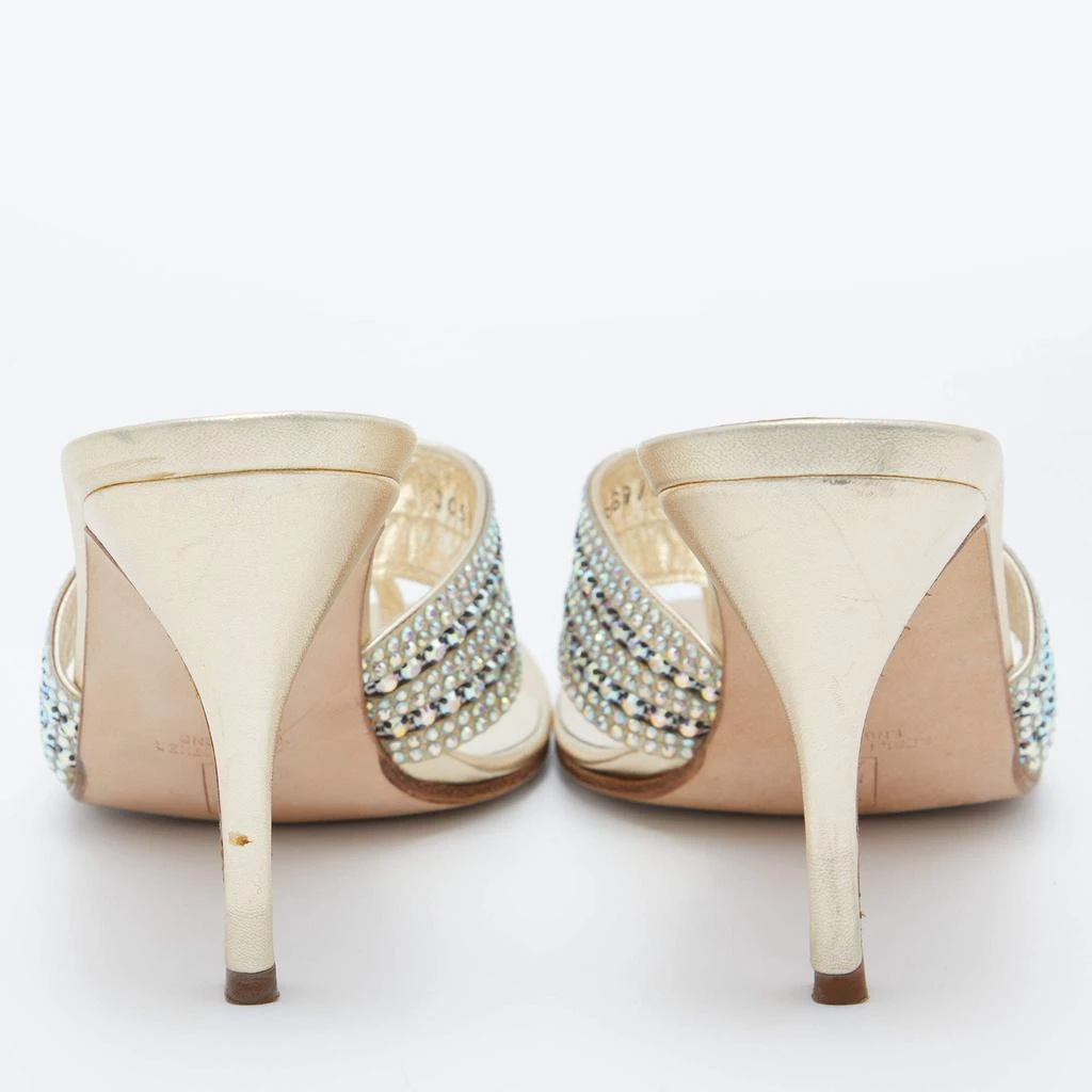 Gina Gina Gold Leather Crystal Embellished Slide Sandals Size 41 5
