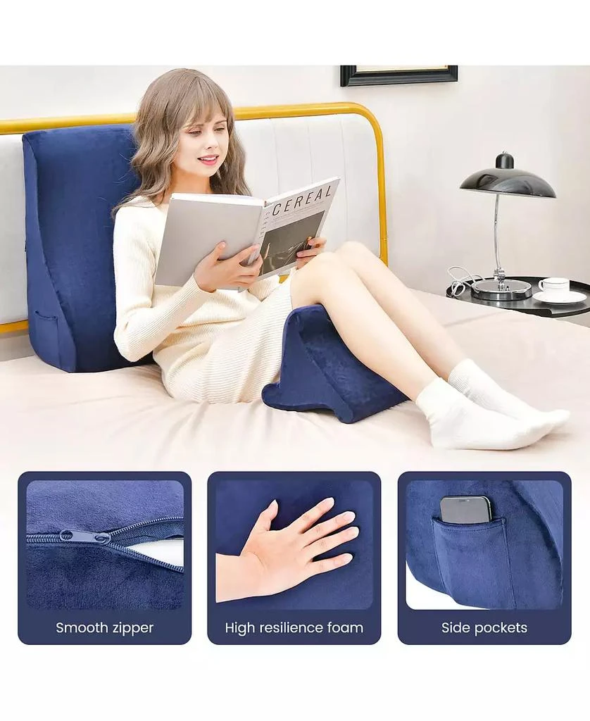 SUGIFT Bed Wedge Pillow with Tablet Pillow Stand and Side Pockets-Navy 6
