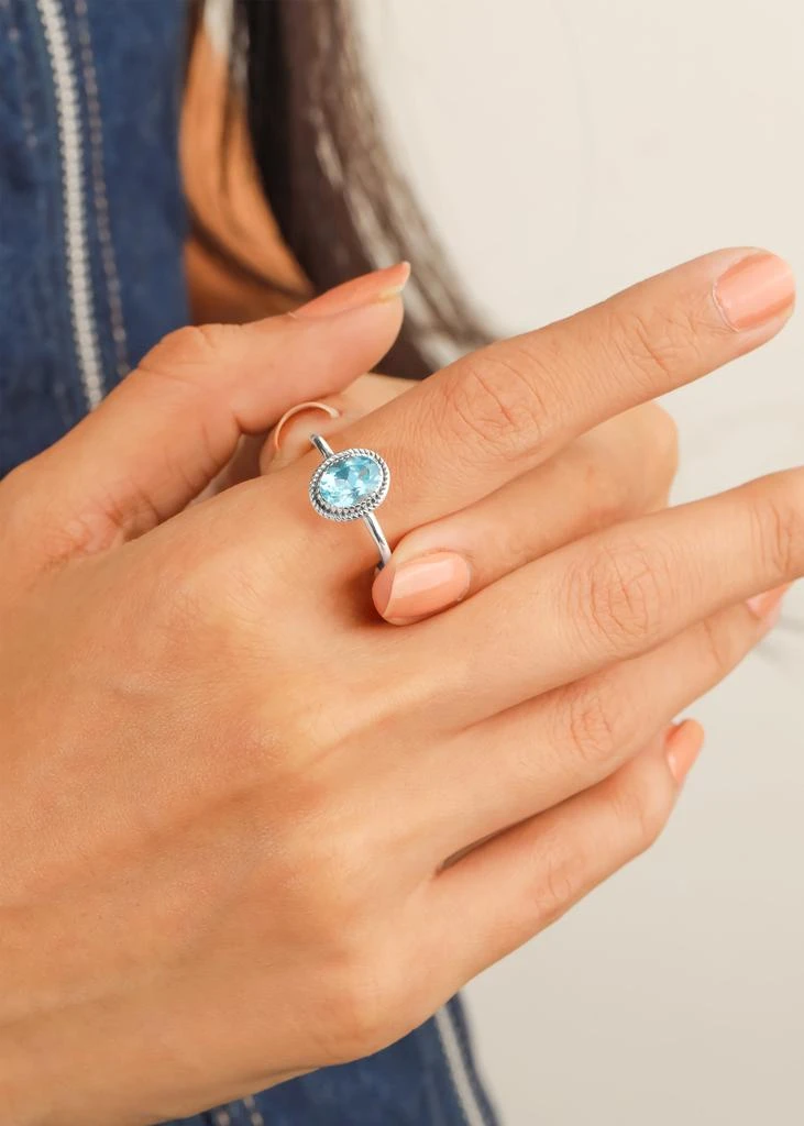 Tiramisu 925 Sterling Silver Ocean Halo Blue Topaz Gemstone Ring 2
