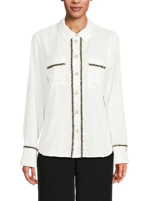 Ellen Tracy Tipped Long-Sleeve Shirt 1