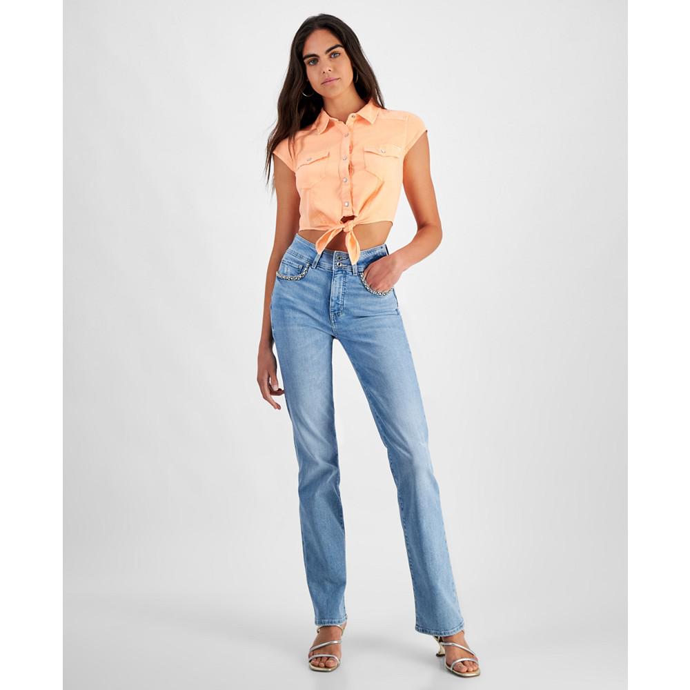GUESS Women's Embellished Shape Up Straight Leg Jeans