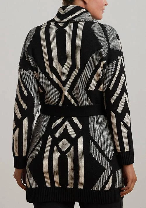 Ralph Lauren Ralph Lauren Plus Size Geometric Motif Belted Wool Blend Cardigan 2