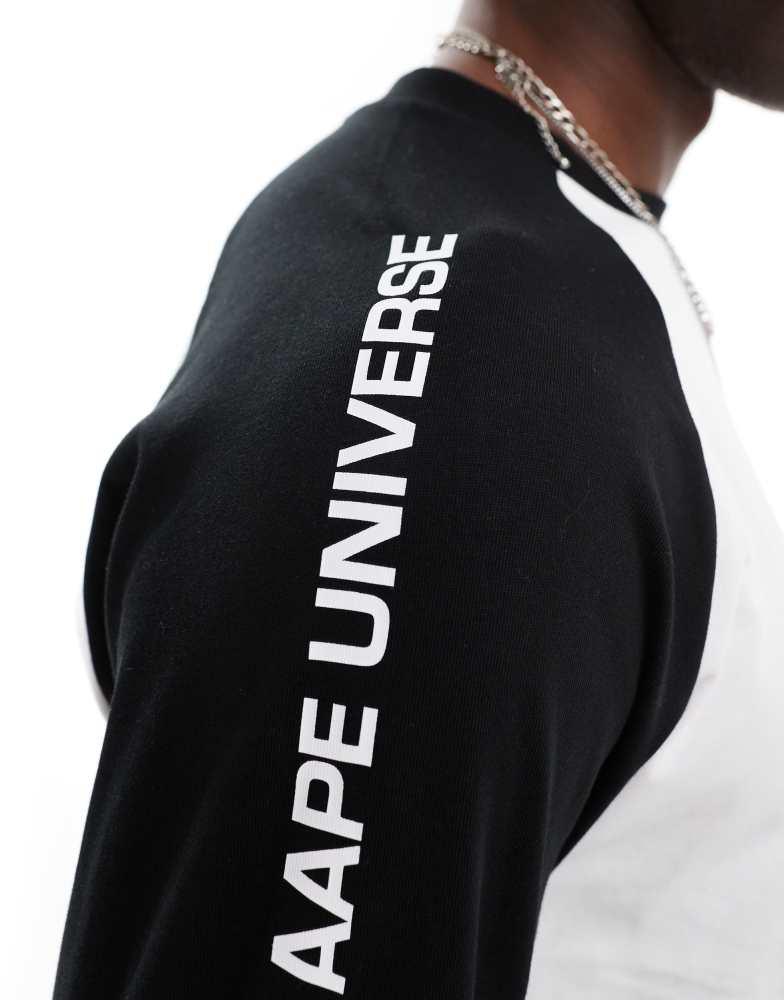 AAPE Aape by A Bathing Ape raglan long sleeve t-shirt in white & black