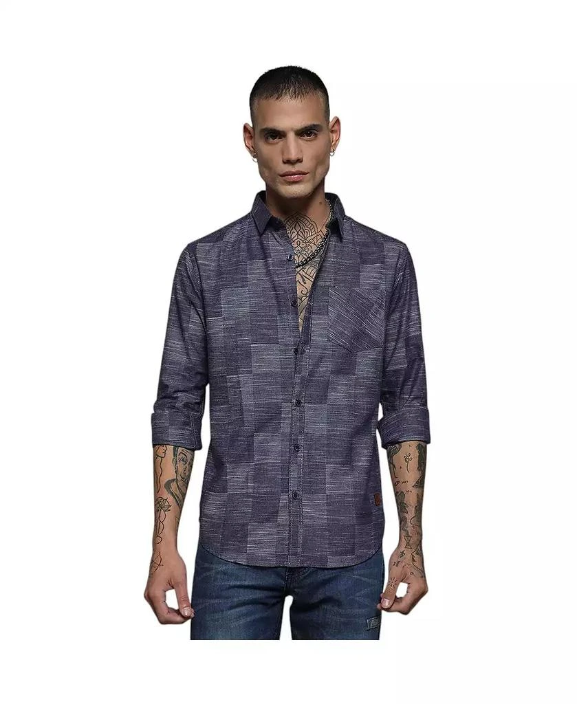 Campus Sutra Men
s Steel Blue Heathered Denim Check Shirt