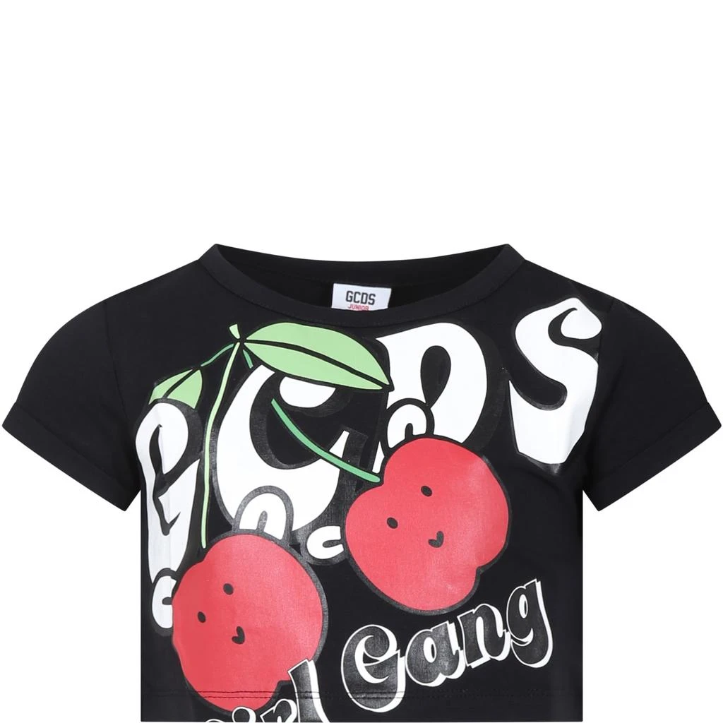 GCDS Mini Black T-shirt For Girl With Patterned Logo 1