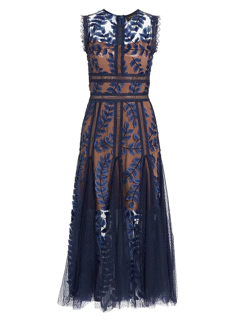 embroidered mesh midi dress Black Flutter Sleeve Embroidered Midi Dress