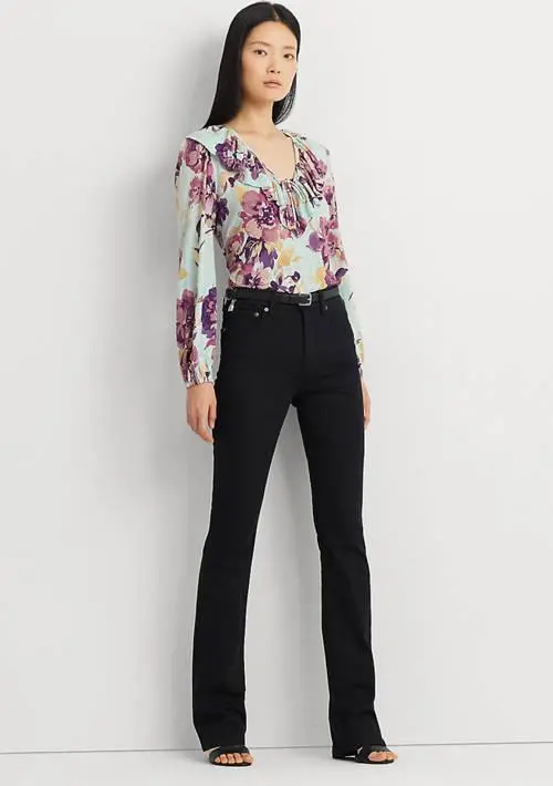 Ralph Lauren Petite Floral Ruffle Trim Jersey Tie Neck Top 4
