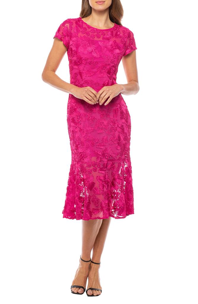MARINA Soutache Cap Sleeve Midi Dress