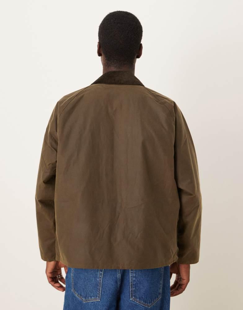Shop Barbour Transport oversized wax jacket in beech on Sale at