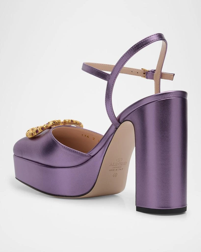 Valentino VLogo Metallic Ankle-Strap Platform Pumps 4