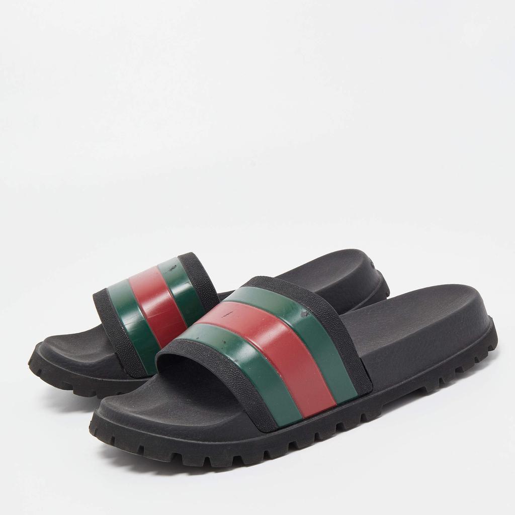 Gucci Gucci Black Rubber Web Detail Slide Sandals Size 40