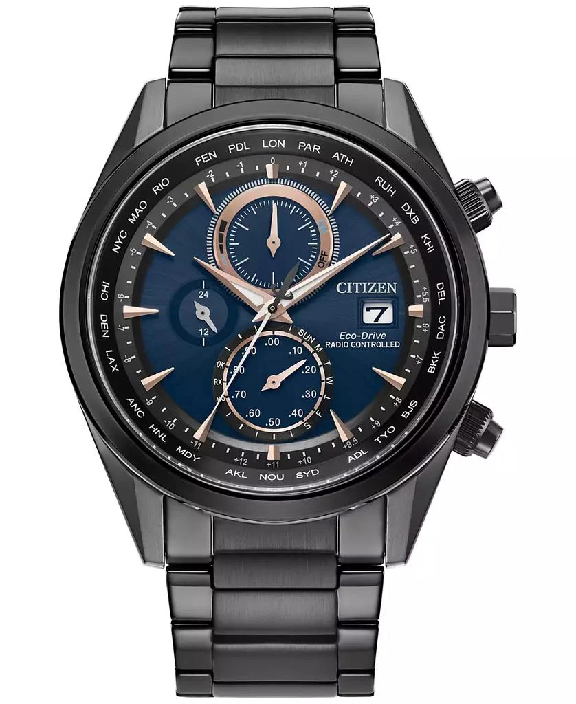 Citizen Eco-Drive Men's Chronograph Sport Luxury Radio Control Black-Tone Stainless Steel Bracelet Watch 43mm 1