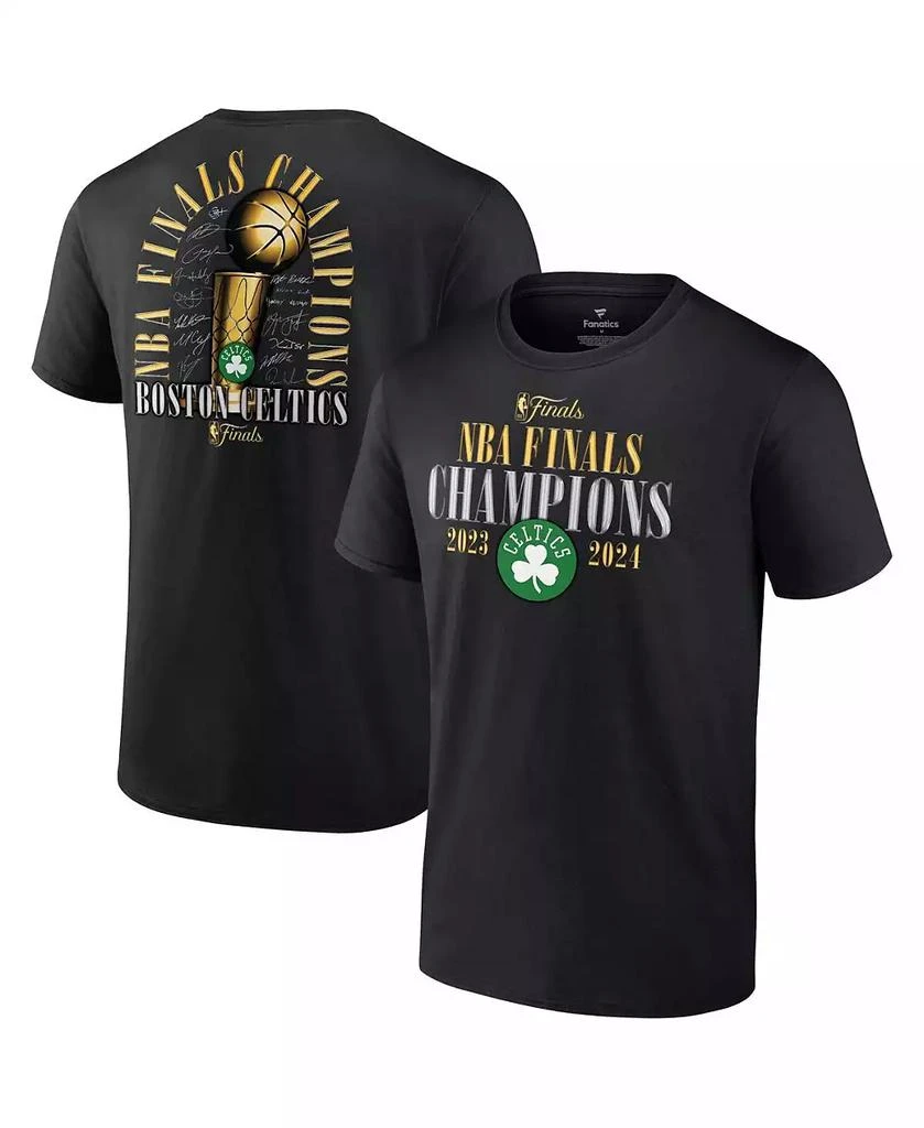 Fanatics Men's Black Boston Celtics 2024 NBA Finals Champions Big Tall Fade Away Jumper Roster Signature T-Shirt 1