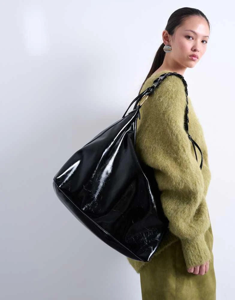 Shop Topshop Tatum whipstitch tote bag in black on Sale at