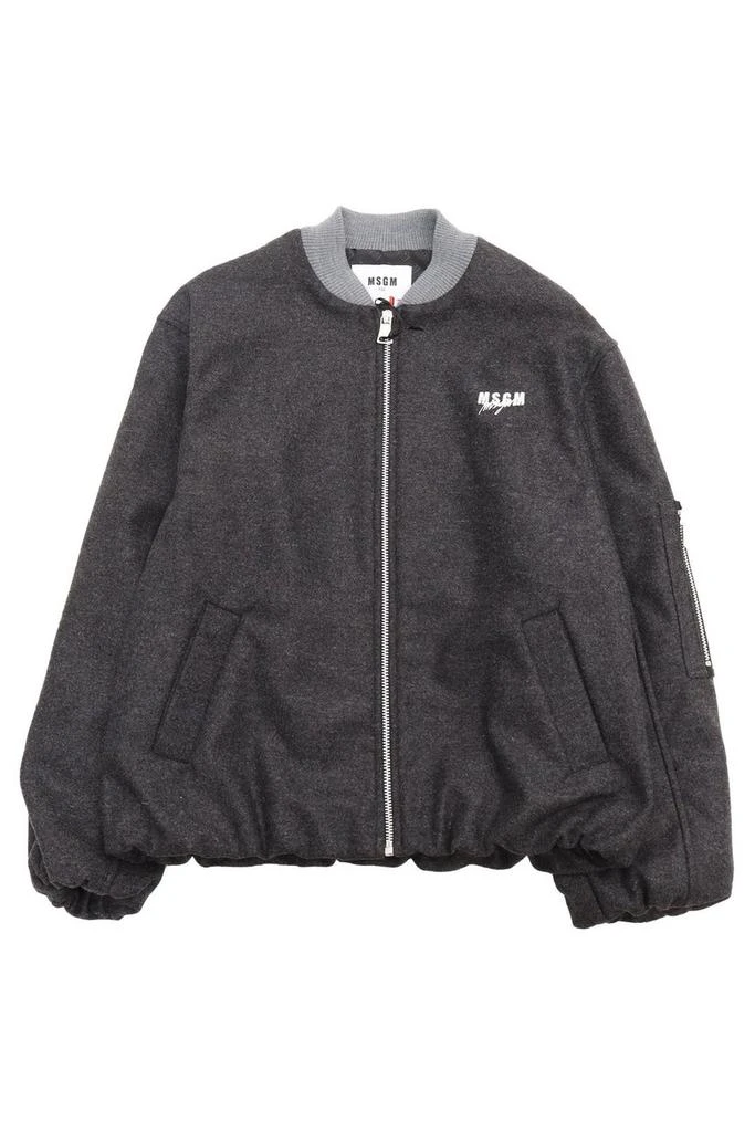MSGM MSGM Kids Logo Patch Zipped Bomber Jacket
