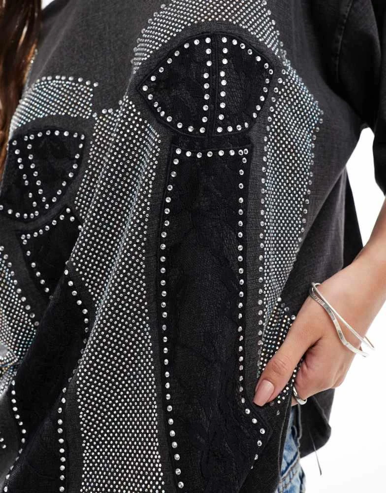 ASOS ASOS DESIGN oversized t-shirt with corset applique graphic in washed charcoal 3