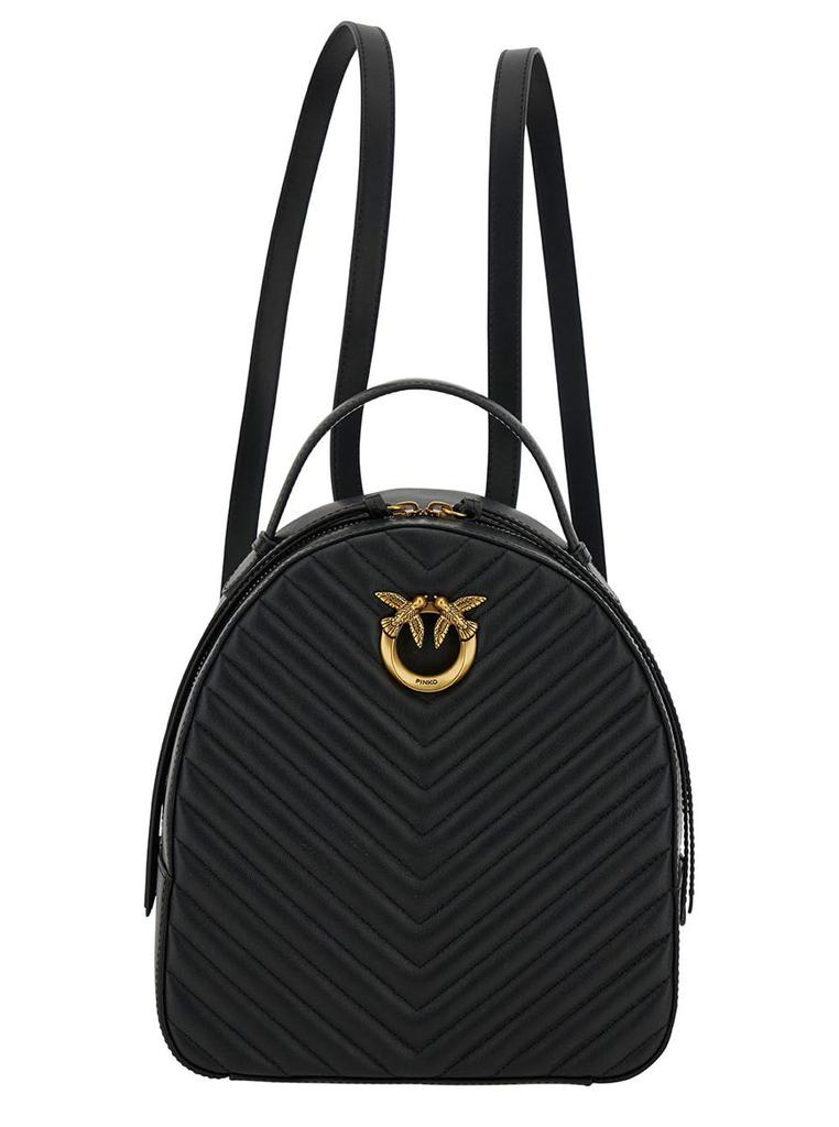 Pinko 'Love Click' Black Backpack With Love Birds Diamond Logo Detail In Chevron Leather Woman